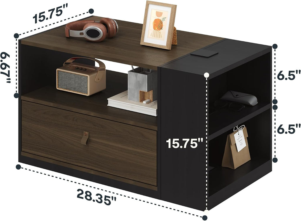FLEXISPOT H7 CAB End Table with Drawers Storage,Narrow Side Table Nightstand with Shelves & Cabinet,Bedside Table for Small Spaces,Sofa Couch Table for Living Room Bedroom（Walnut Table with Cabinet）