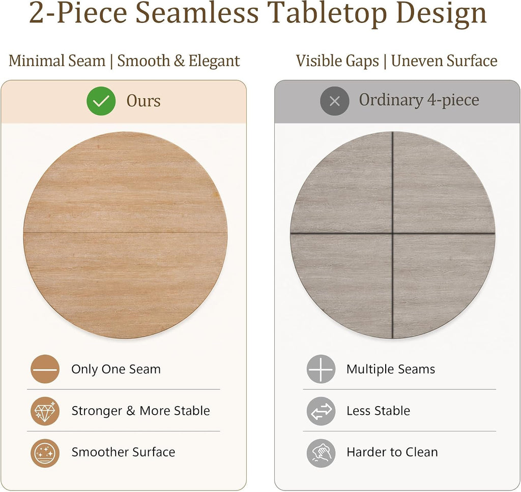 47” Round Dining Table for 4-6, U-Shaped Legs, Wood Modern Kitchen Table for Dining Room, Apartment, Living Room Furniture, Natural