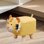 Cartoon Footstool Ottoman Animal Shaped Kids Stool Foot Stool Wooden Feet Cloth Fabric Comfortable Seating Suitable for Children Room Bedroom Nur, Yellow Tiger