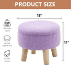 Wimarsbon Storage Ottoman, Modern Round Footrest with Soft Padded Seat, Teddy Velvet Footstool with Wood Legs, Accent Small Table or Plant Stand for Hallway, Living Room (Purple)