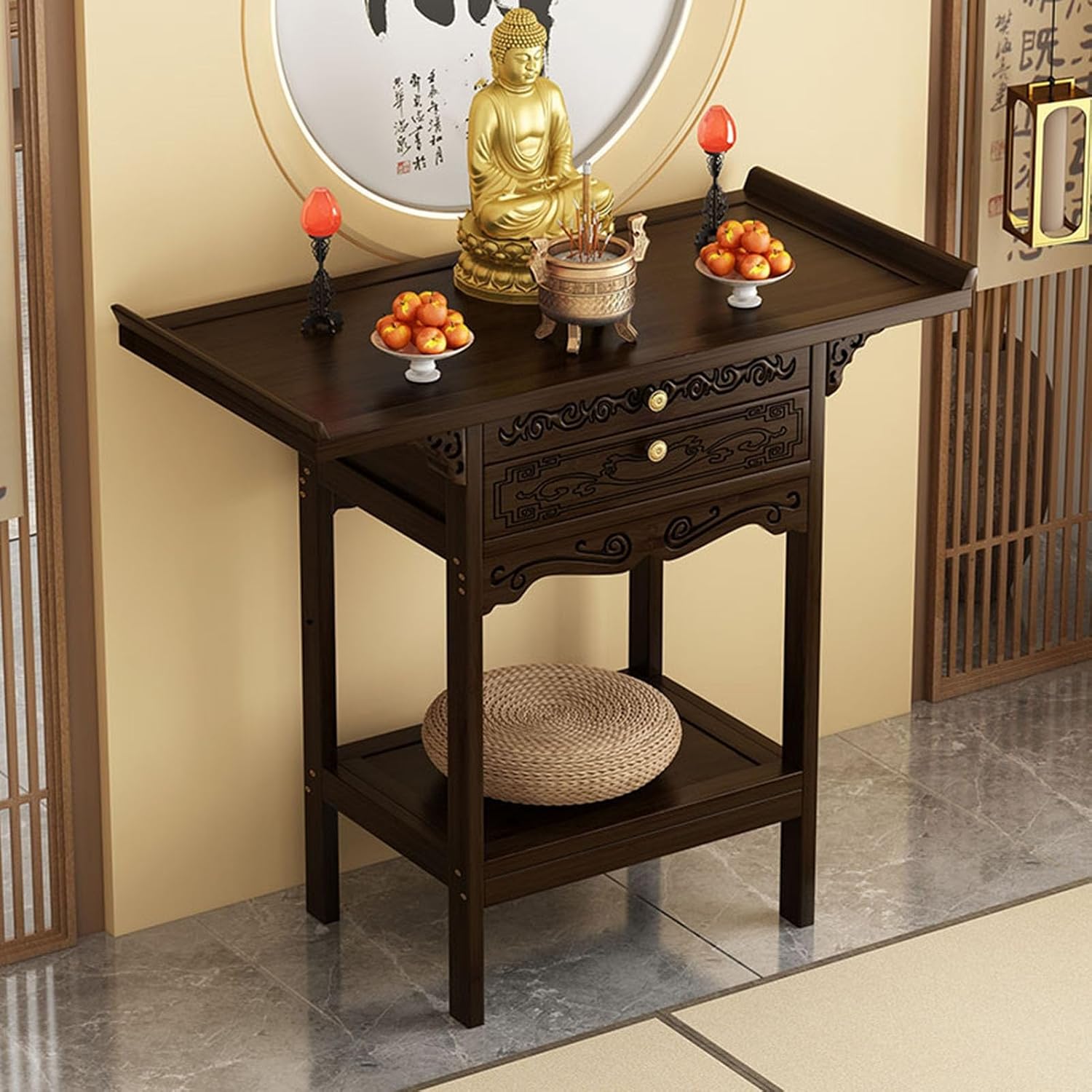 HARELA Meditation Altar Table Cabinet with Drawer, Meditation Shrine Buddhist Altar Table, Personal Shrine Meditation Table, for Living Room, Bedroom, Office, Bathroom(50 * 33cm/19.7 * 13in)