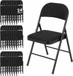 24 Pack Folding Chairs, Fabric Dining Chair Set with Padded Cushion and Back, Indoor Outdoor Seat for Home Office, Parties, Events, Wedding, Extra Guest Seating, Obsidian Black