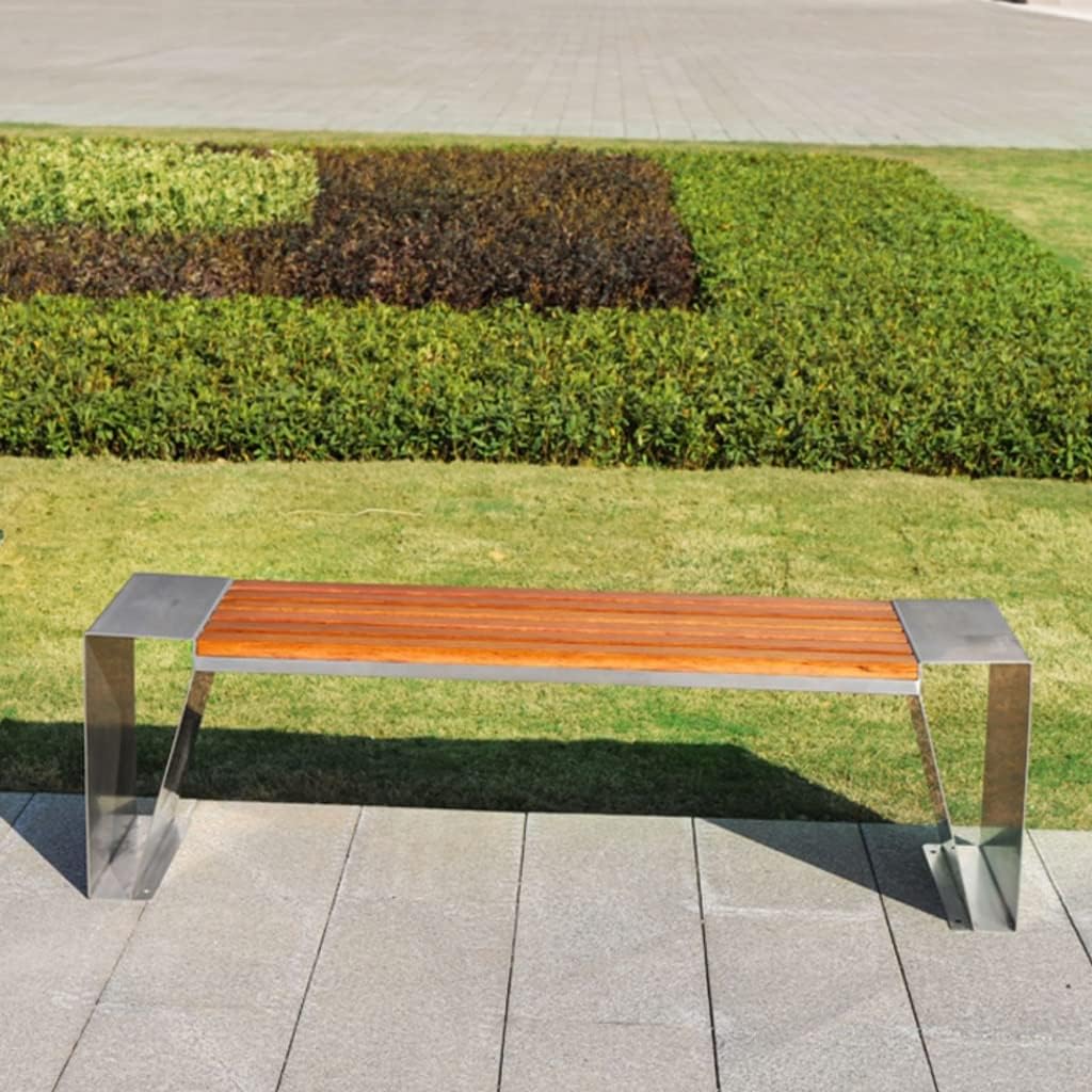Outdoor Bench, Stainless Steel + Solid Wood Leisure Seat Scenic Commercial Wooden Stool Park Rest Garden Benches for Outdoors