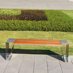 Outdoor Bench, Stainless Steel + Solid Wood Leisure Seat Scenic Commercial Wooden Stool Park Rest Garden Benches for Outdoors