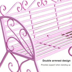 Outdoor Garden Bench with Curved Armrests, 440lbs Load Capacity Waterproof Iron Seating, Ideal for Courtyard Park and Porch(Pink)