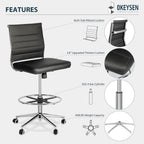 Okeysen Drafting Chair Armless Desk Stool, 400 LBS Ergonomic Leather Tall Office Chair with Adjustable Foot Ring, Modern Standing Desk Chair with Ribbed Mid Back, Swivel Rolling Drafting Stool.