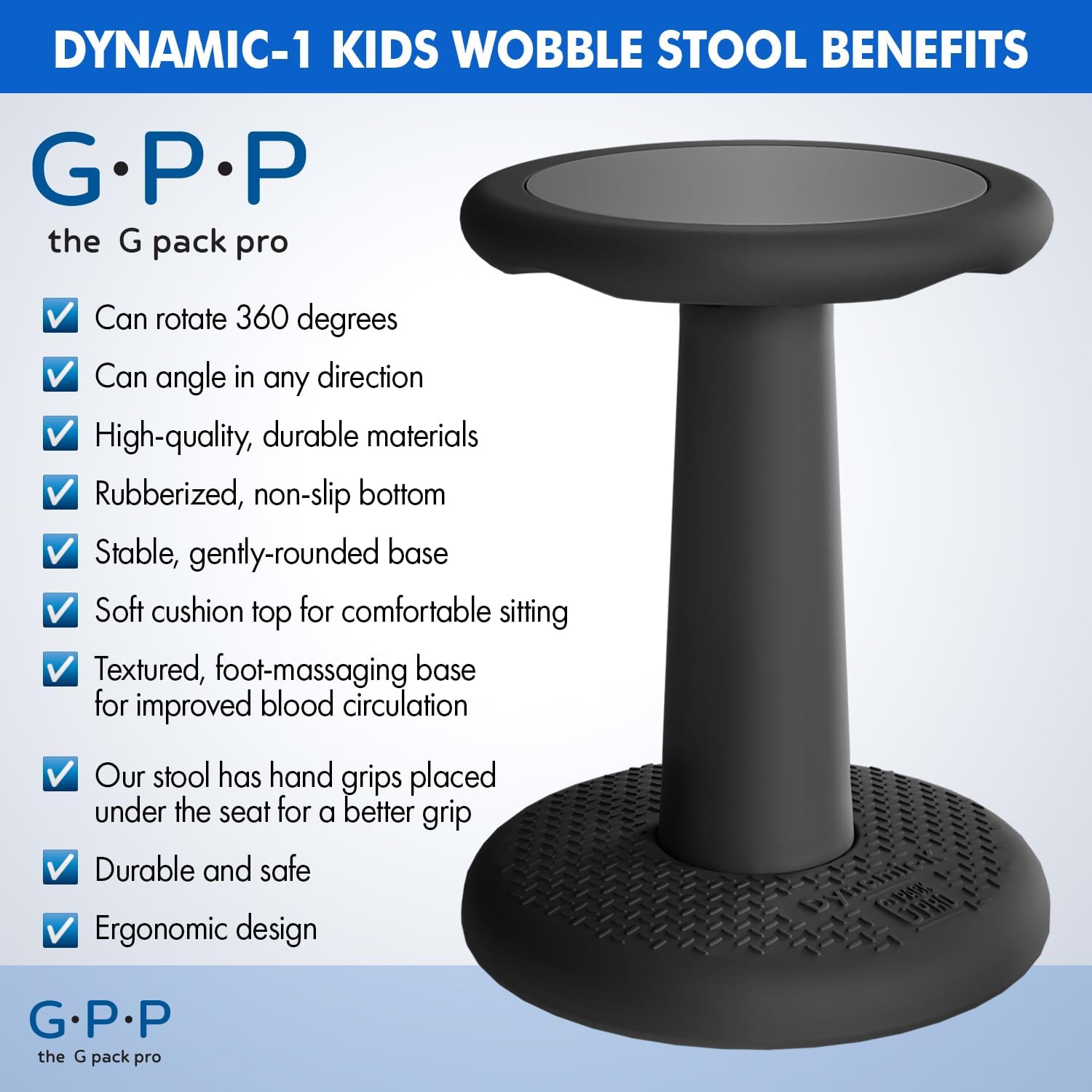 Gpack-pro Kids Wobble Stool 2-Pack – Improves Focus Attention – Non-Slip Base - Wiggle Chair Active Flexible Seating for Preschool Kindergarten Elementary School 17.7-Inch High (Black)
