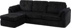 Vongrasig Boneless Convertible Sectional Sofa Couch, 3 Seat L Shaped Sofa with Removable Pillows Plush Corduroy Fabric Small Couches for Living Room, Apartment and Office, Black