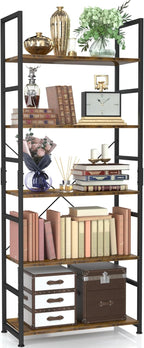NUMENN 5 Tier Bookshelf, Tall Bookcase Shelf Storage Organizer, Modern Book Shelf for Bedroom, Living Room and Home Office, Vintage