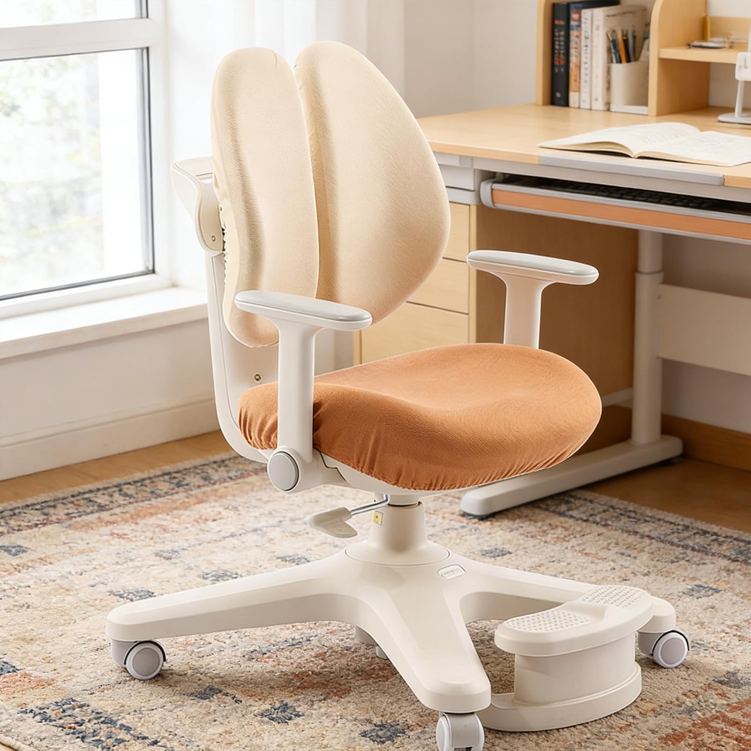 Ergonomic Kids Desk Chair with Adaptive Back Support, Adjustable Footrest, and 90° Flip-Up Armrests — Breathable Study Chair for Ages 3-12, Fits Home Office and Bedroom
