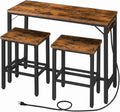 HOOBRO Bar Table and Chairs Set, 47.2" Dining Table Set with Power Outlet, 3-Piece Pub Table Set, Kitchen Bar Height Table with Stools of 2, Space Saving for Living Room, Rustic Brown BF46UBT01