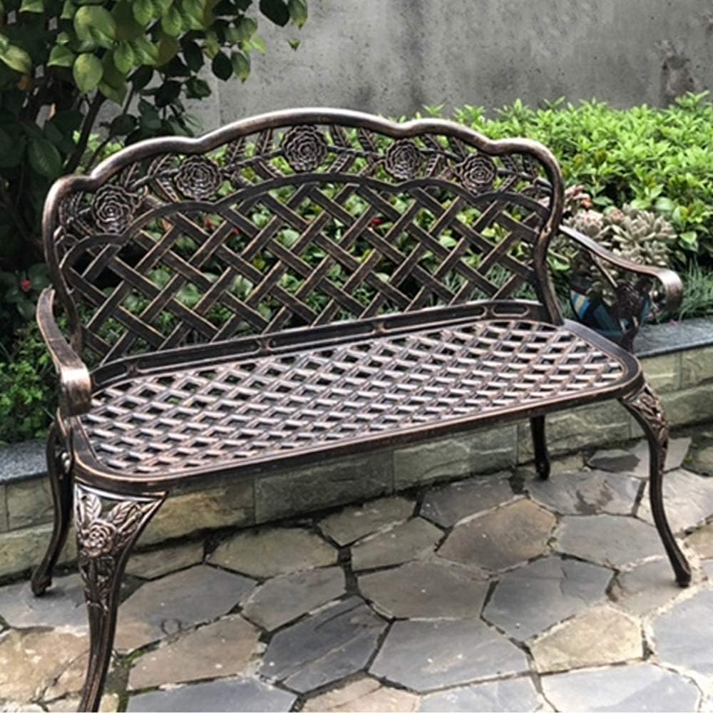 Stool Child Park Bench, Courtyard Lounge Chair Metal Bench Armrest with Backrest, Outdoor Furniture 2 People Seat Comfortable Garden Chair, for Terrace Corridors ()