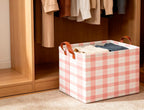 CLOCOR Rectangular Storage Basket,Collapsible Storage Bin,Waterproof Books Box with Handles,Gift Basket(Pink Grid)