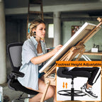 BestOffice Drafting Chair Tall Office Chair Adjustable Height with Lumbar Support Flip Up Arms Footrest Mid Back Task Mesh Desk Chair Computer Chair Drafting Stool for Standing Desk, Black