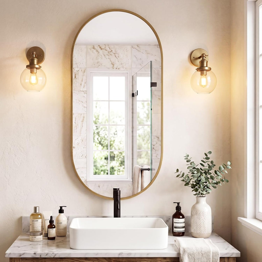 DUMOS 24" x 48" Oval Bathroom Mirror, Gold Wall Mirrors with Metal Frame, Tempered Glass, Morden Vanity Mirror for Over Sink, Entryway, Living Room, Bedroom, Horizontal or Vertical