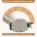Power Swivel Rocker Recliner with Massage & Heat, Power Glider Recliners with Type-C Port & Timing, Oversized Swivel Glider Recliner with Dual Storage Arms & Cup Holder, Chenille Camel