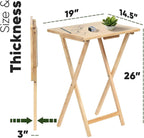 PJ Wood - 5-Pack Folding TV Tray Tables - Wooden Set with Storage Rack | Solid Rubberwood, 19.09 x 14.57 in Surface, 26 in Height, 3 in Collapsed Thickness, Stand Included, Indoor Use