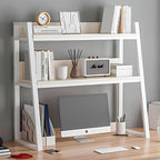 Desk Hutch with Ladder Bookshelf, White Desktop Organizer Shelf for Computer Desk, Dorm Room, Home Office – Large