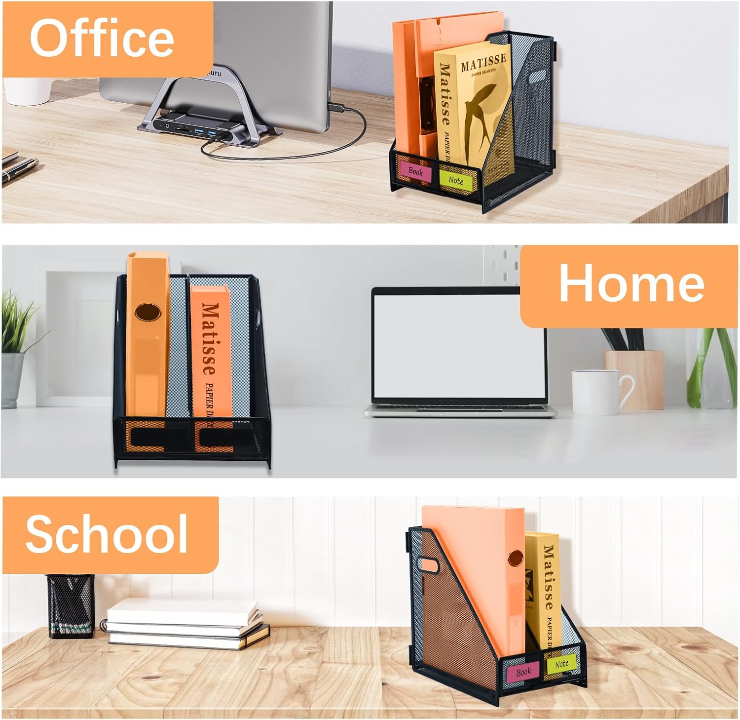 2 compartments metal file racks metal Mesh Desktop Organizer for Desk,Storage Binder Organizer for Office Home School