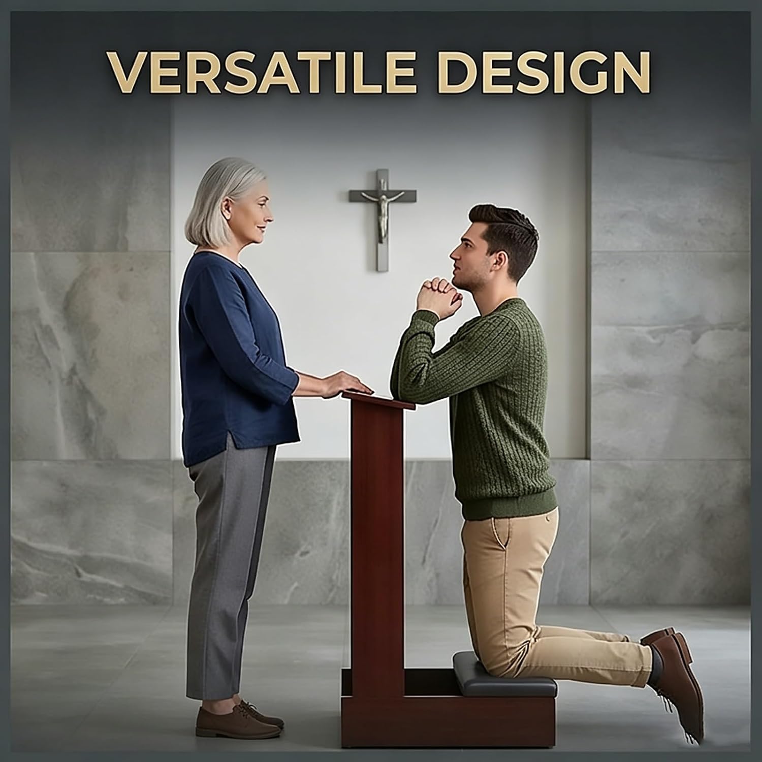 Wooden Prayer Kneeler Bench with Storage Shelf and Cushion, Stable Church Pulpit Kneeling Chair with Reading Platform for Home Devotion and Bible Study, 20x16.5x33 Inches(White)