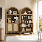 LINLUX 63" Arched Kitchen Pantry Cabinet, Arched Cabinet with Rattan Doors & Adjustable Shelves, Versatile Cupboard Arch Cabinets for Kitchen Storage, Dinning Room, Living Room, Entryway, Natural
