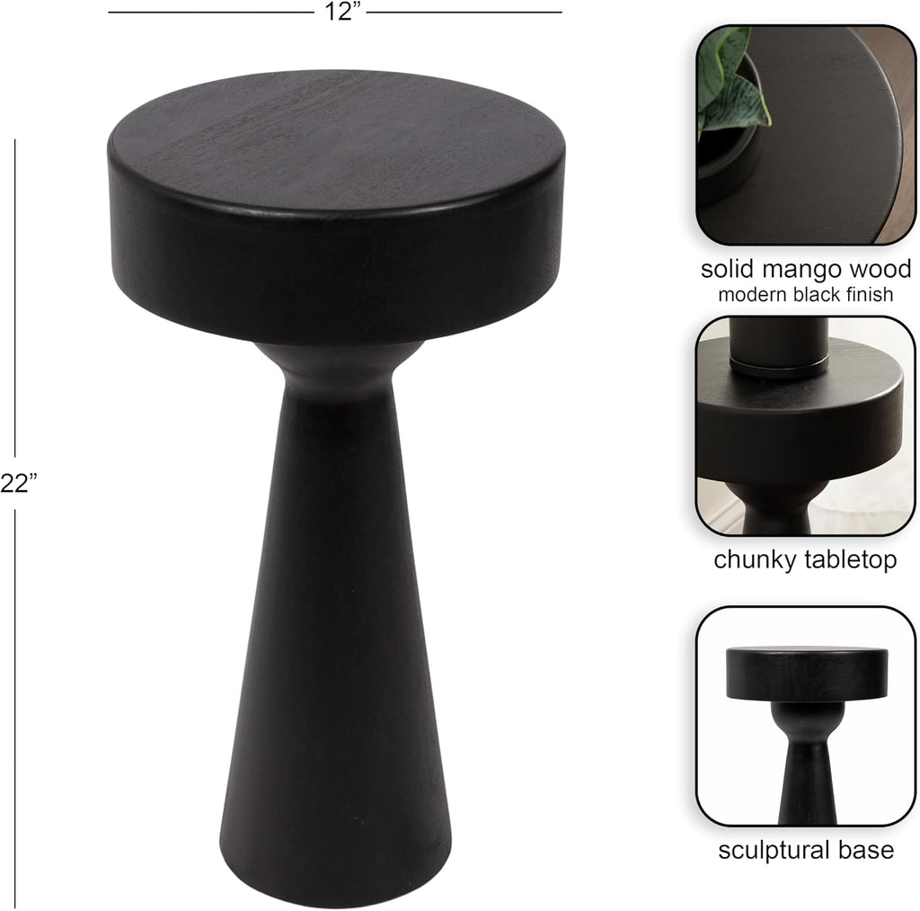 Kate and Laurel Solbrett Modern Sophisticated Round Side Table, 12 x 12 x 22, Black, Sculptural Living Room End Table with Unique Pedestal Table Design for Use as Bedroom Nightstand
