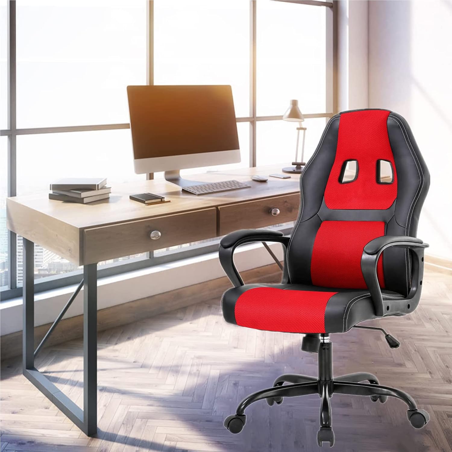 Gaming Chair Office Chair Ergonomic Video Game Chairs Adjustable Reclining Computer Chair with Lumbar Support Armrest Headrest Task Rolling Swivel Chair Game Chair for Adult Teen, Red
