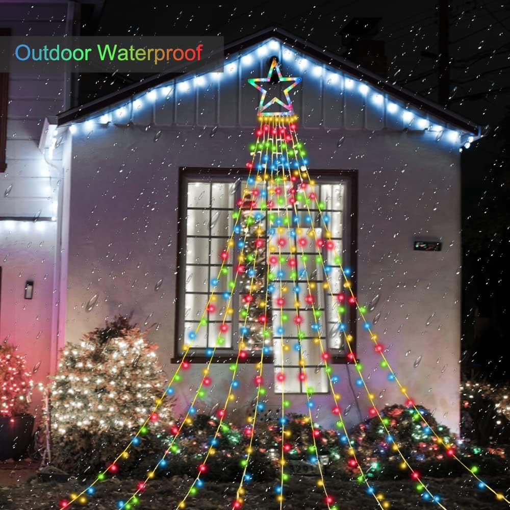 ZTX Christmas Outdoor Tree Light,Christmas Decorations Lights with 8 Lighting Modes,Waterfall Christmas Tree Lighting for Xmas,Halloween,Wedding,Party,New Year Gifts(Multicolor)