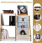 HYCFYJR Stand for Record Player, 3 Tier Vinyl Record Storage with Now Playing Holder, Turntable Stand, Vinyl Display with Speaker Storage for Living Room, Gold White