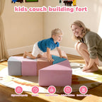 Modular Kids Play Couch Tangram Puzzles Kids Couch with Ball Pit (Balls not Included) Colorful Educational Building Blocks DIY Creativing Soft Play Activity Playset for Playroom Bedroom (Pink)