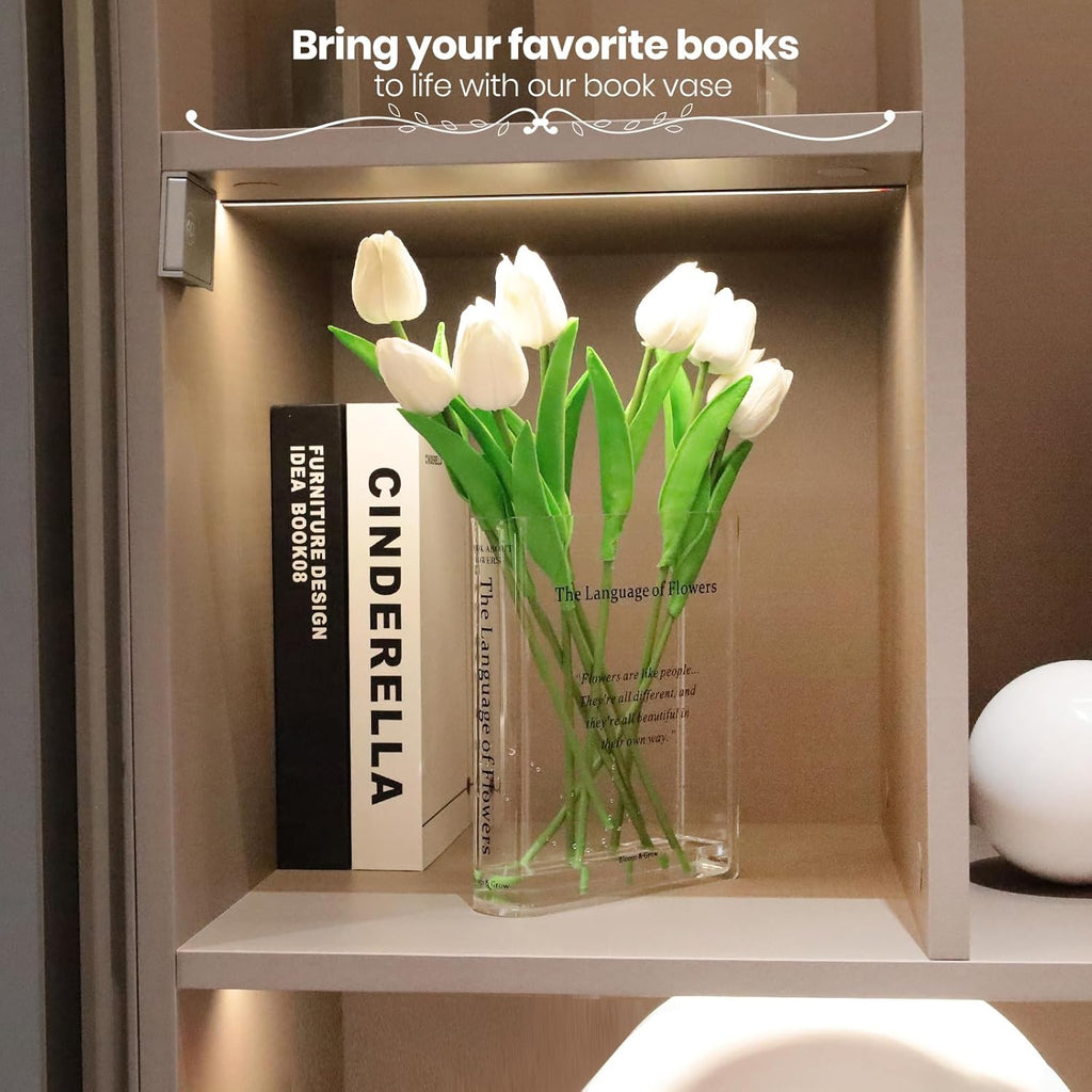 Alpharan Book Vase for Flowers Home Décor,Flower Vase Artistic and Cultural Flavor Decorative Vase Acrylic Clear Vase for Home and Office,Gifts for Book Lovers. (Transparent)