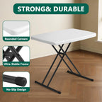 Folding Table 30 Inch - Small Desk Adjustable Height TV Tray for Laptop, Couch, Camping - Heavy Duty Utility Foldable Table for Small Spaces, No Assembly Required,Plastic White Granite