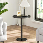 Small Round Side Table, Pedestal Accent End Table with Marble Base for Living Room, 15.8 x 15.8 x 21 Inches, Black