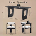Morden Fort Modern Dining Table Set for 6, 68'' Rectangle Dining Table with 6 Chairs with Arms, Kitchen Table with Pedestal Base, Dinner Table for Dining Room, Kitchen, Living Room (Black)
