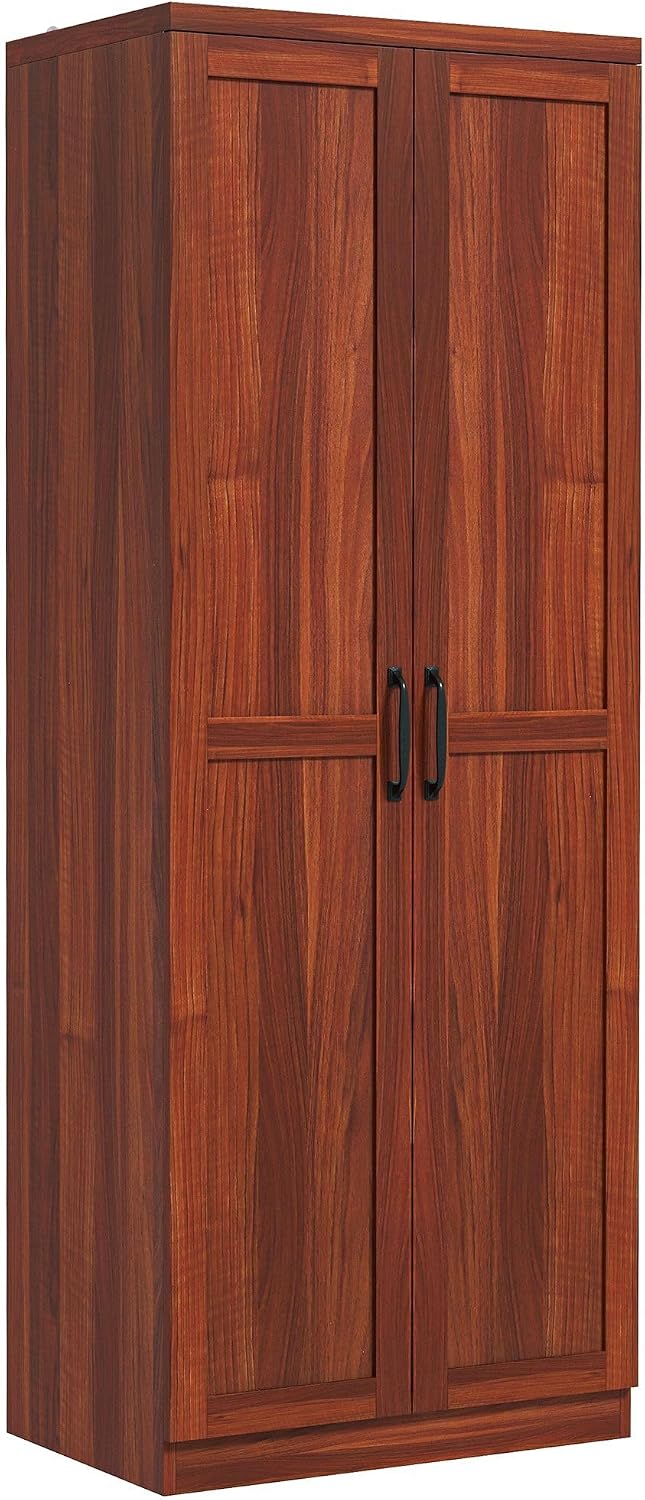 63in High Kitchen Pantry Storage Cabinet — 2 Doors, 5-Tier Adjustable Shelves, 23.5in Width x 15.75in Depth x 63in Height, 88lb Total Capacity, Tan