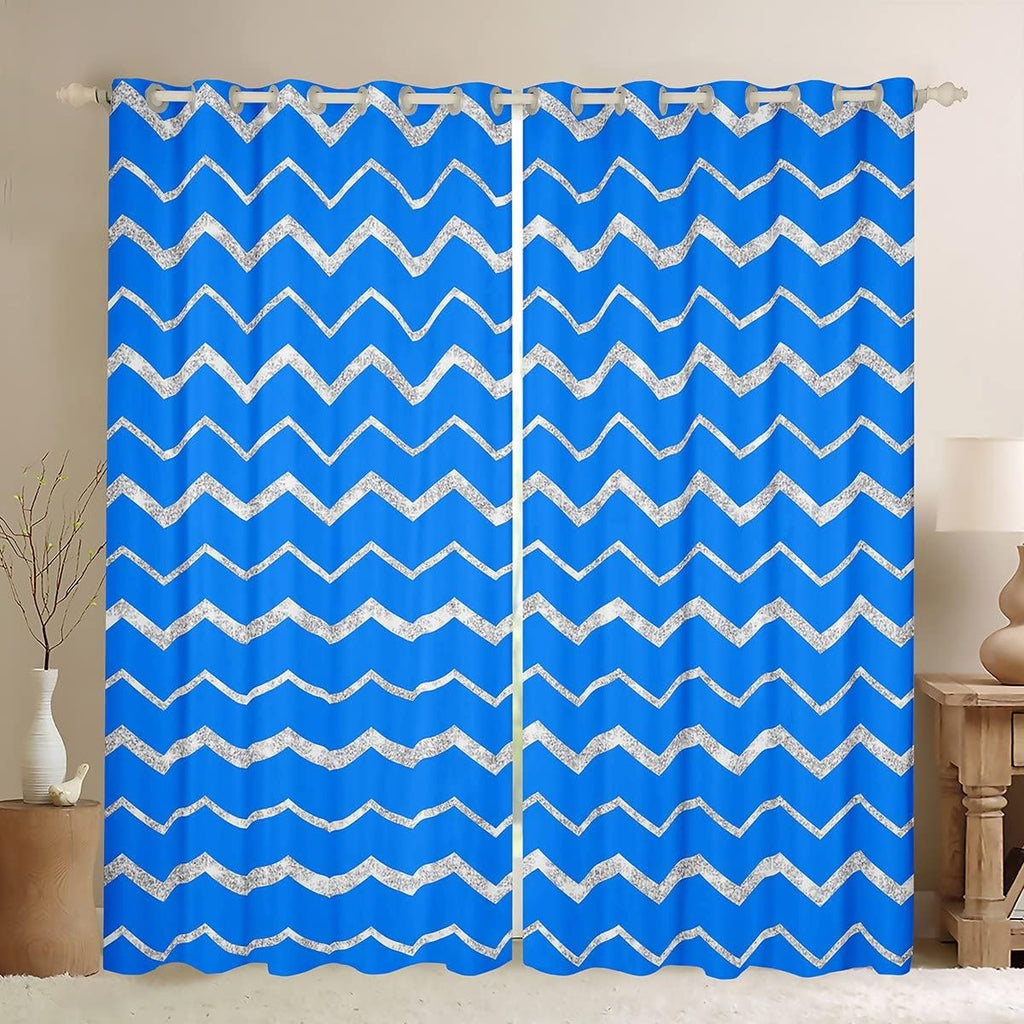 Feelyou Blue Window Curtains for Bedroom Living Room for Teen Girls Boys Women, Navy Blue and Silver Window Drapes Treatments, 30-50% Blackout Curtains 38W X 45L,2 Panels