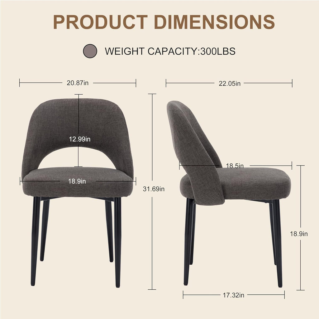 Modern Dining Chairs, Fabric Upholstered Accent Kitchen Chairs with Comfy Padded Seat & Sturdy Metal Legs, Side Farmhouse Chairs for Dining Room, Living Room, Restaurant (Mossy Taupe, Set of 6)