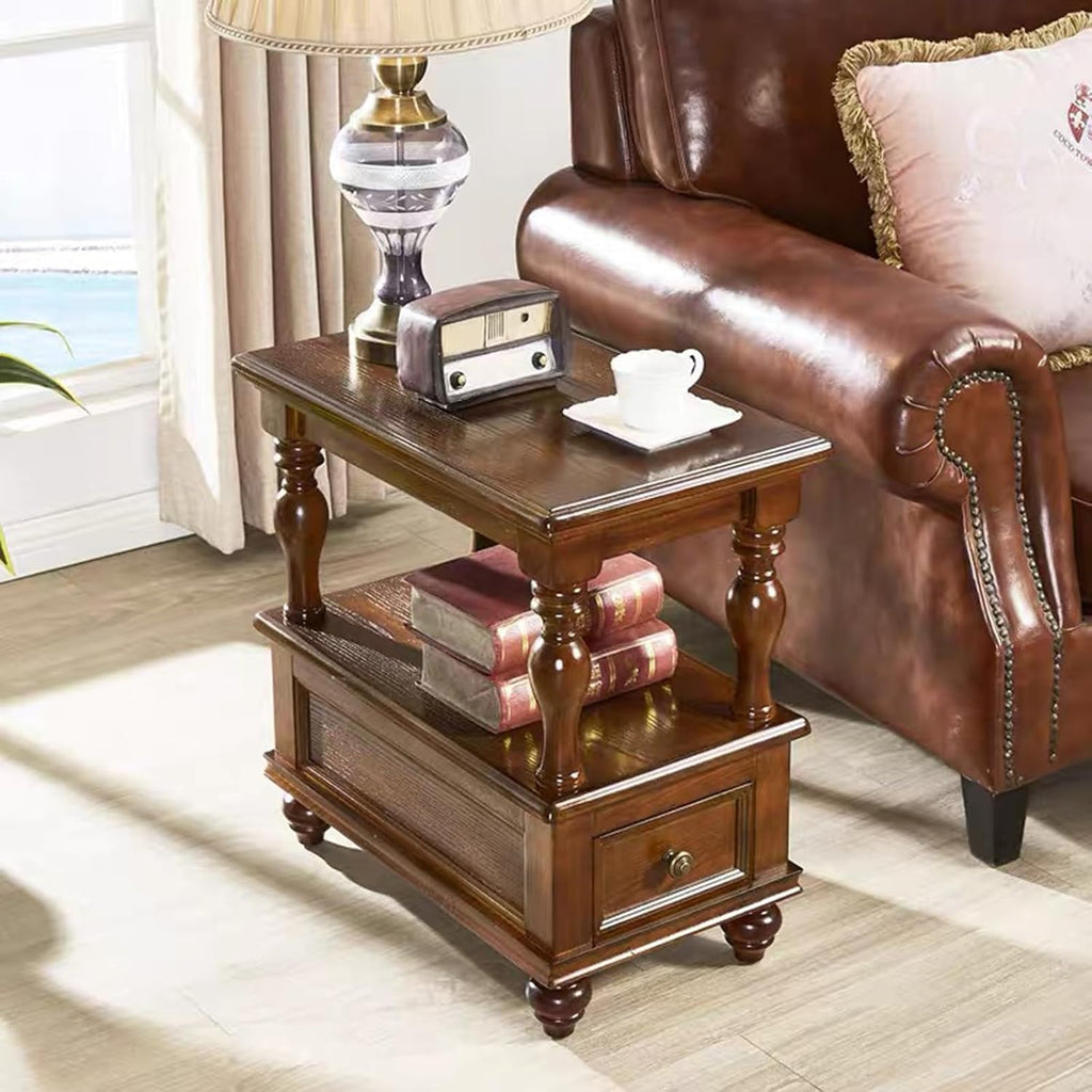 YUNMUAIR-Narrow End Table with Drawer and Storage Shelf Mid Century Side Tables for Living Room Solid Wood Sofa Table 14.17 "W Slim Beside Table Vintage Accent Table for Living Room,No-Tools Assembly