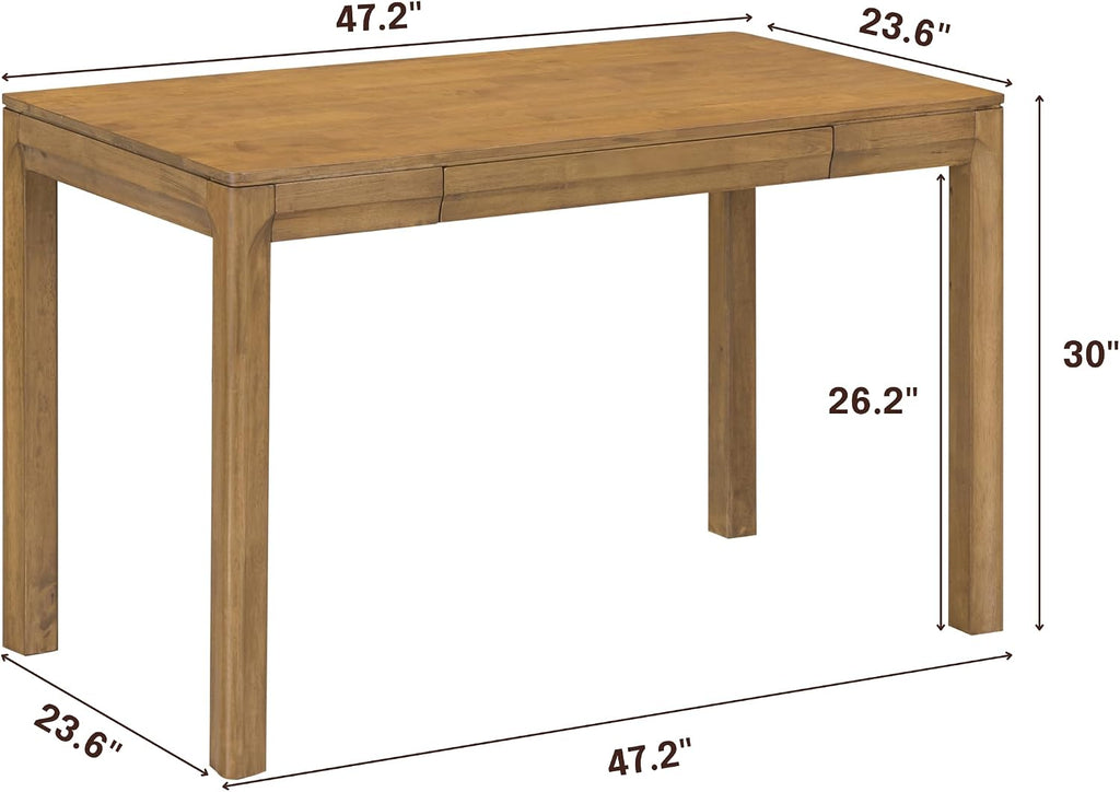 NTC Flow Modern Wooden Rectangle Desk Table with Hidden Drawer – Waterproof & Heat Resistant - Teak Look