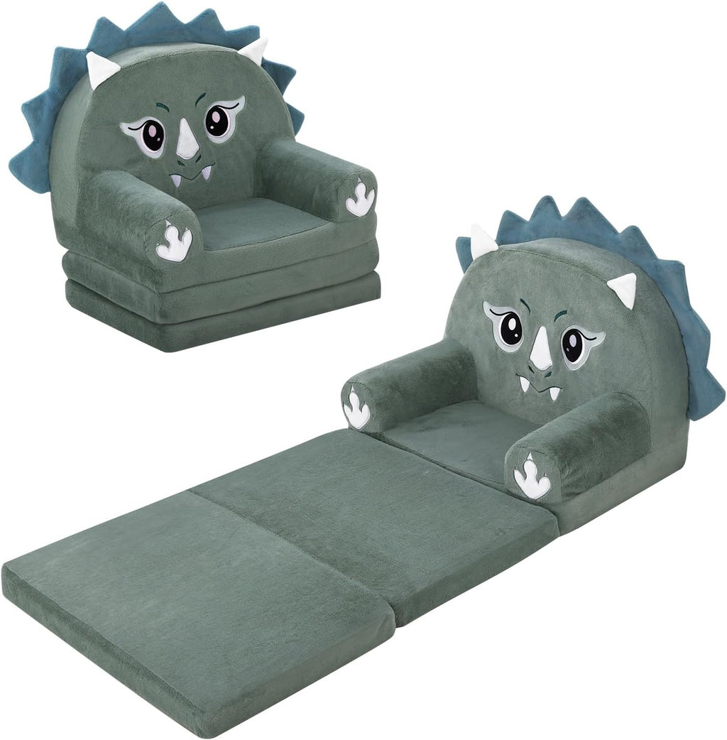 decalsweet Foldable Kids Sofa Couch 2 in 1 Children Convertible Sofa Flip Open Extra Wide Soft Lightweight Armchair for Kidsroom Playroom