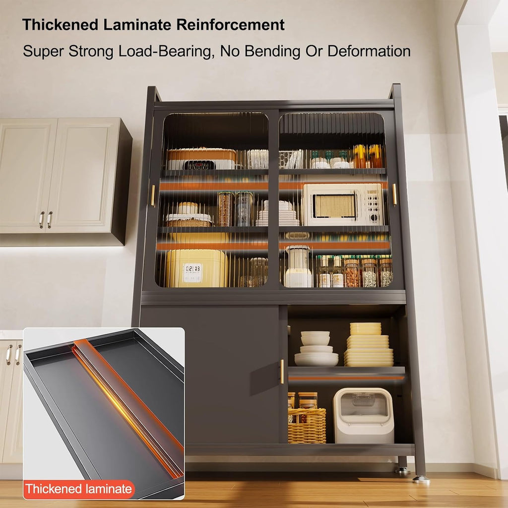 Kitchen Pantry Cabinet with Adjustable Shelves and Doors, Tall Storage Cabinet, Freestanding Kitchen Cupboard, for Bedroom, Dining Room, Office(Gray,187x80cm/73.6x31.5in)