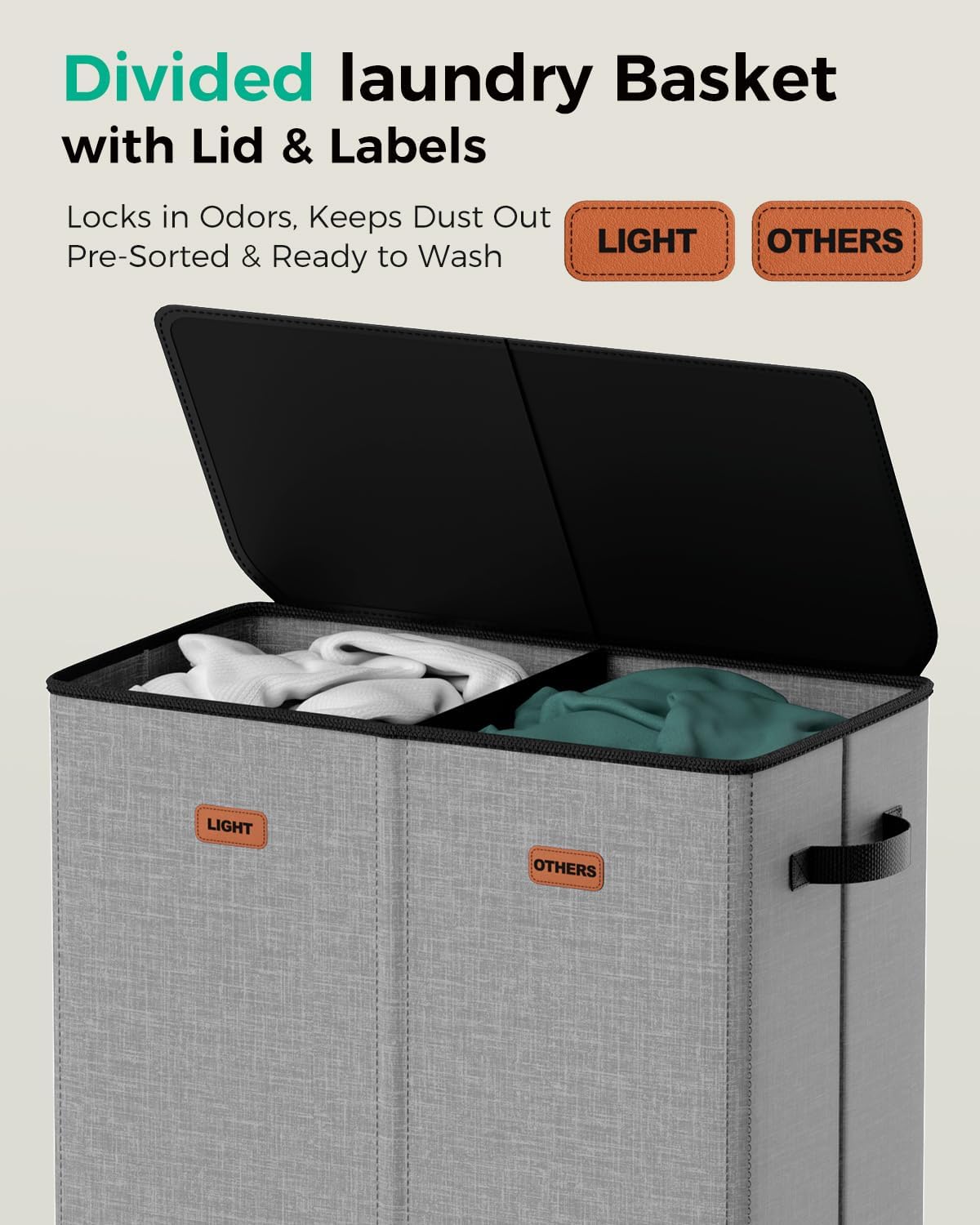 150L Dual-Compartment Laundry Hamper with Lid & Removable Inner Bag – Large 2-Section Clothes Hamper for Home, Dorm & Laundry Room