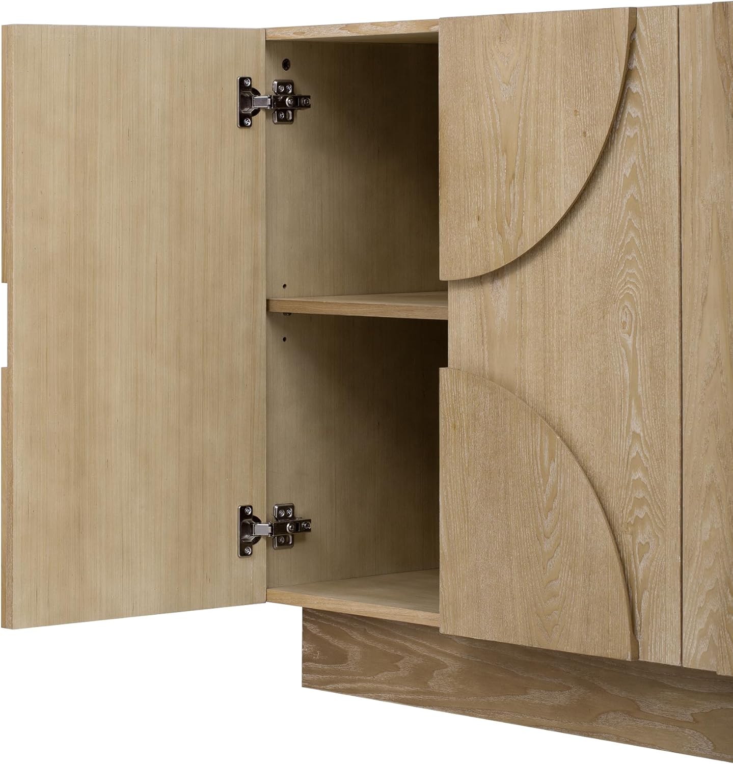Modern Vintage Arched Door Buffet Sideboard, 56’’W Credenza Storage Cabinet with Adjustable Shelves & Cable Management, Media Console Accent Cabinet for Living Room Hallway Dining, Natural