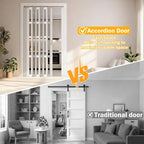 Tall White Sliding Accordion Doors with Handles & Glass, Customizable Size Magnetic Folding Door, Interior Accordion Door, Folding Double Doors for Home, Office, 37" Wx90 H