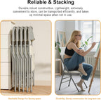 4 Pack Folding Chairs Fabric Dining Chair Set with Padded Cushion and Back, Indoor Outdoor Foldable Seat with Steel Frame for Home Office Events Wedding Party, Oatmeal Strip Seating