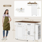 RALGEND Kitchen Island with Power Outlet & Drop Leaf, Mobile Rolling Cart with Trash Can Storage, 3-Tier Spice Rack, Island Table for Kitchen, Dining Room, White and Walnut