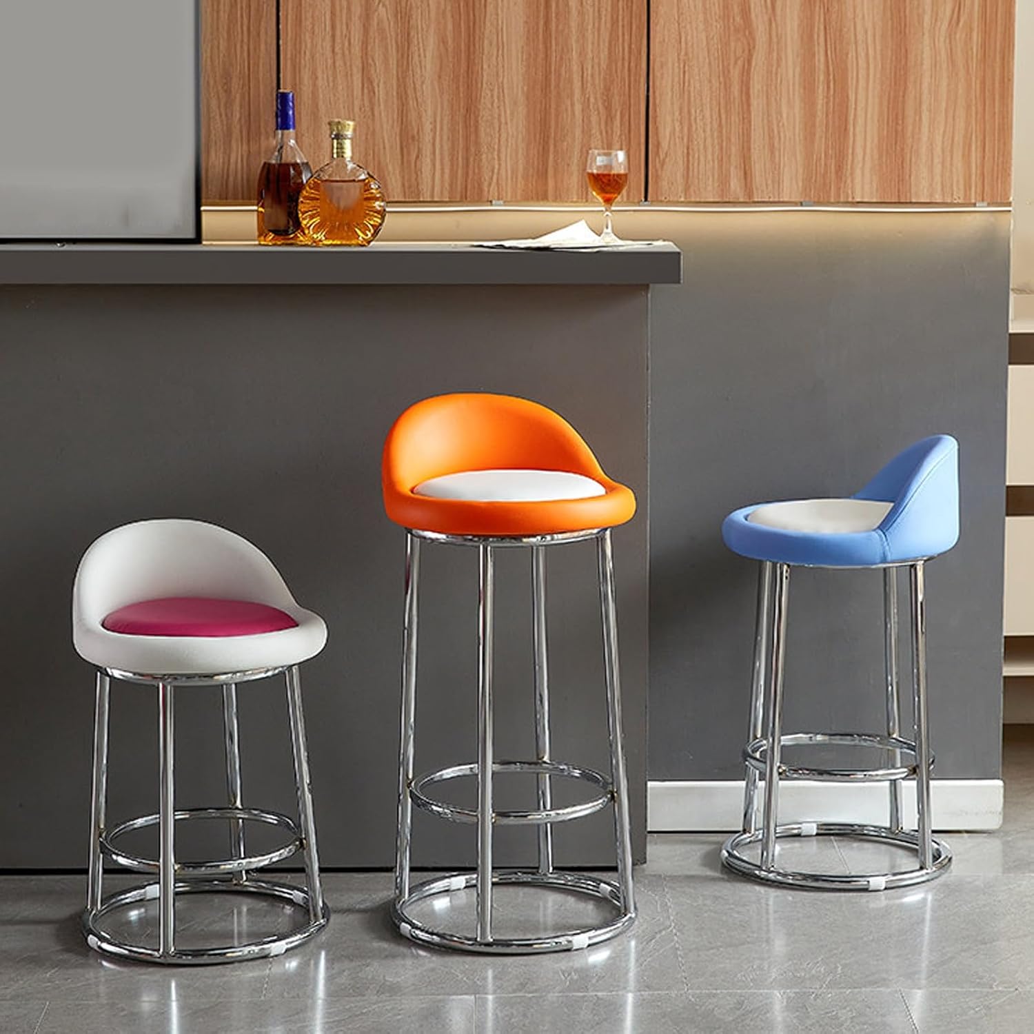 Metal Bar Stools, Office Guest Chair, Kitchen Bar Stools, Comfortable Cushion, Durable Steel Frame, for Pub Coffee Home Dinning Kitchen Island(White,High 80CM)