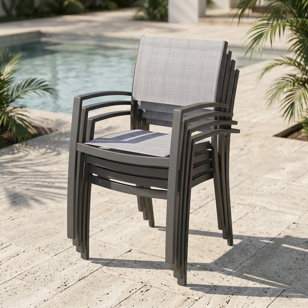 Amazonia Franklin 4-Piece Aluminum Stackable Patio Dining Chairs | Ideal for Outdoors and Indoors