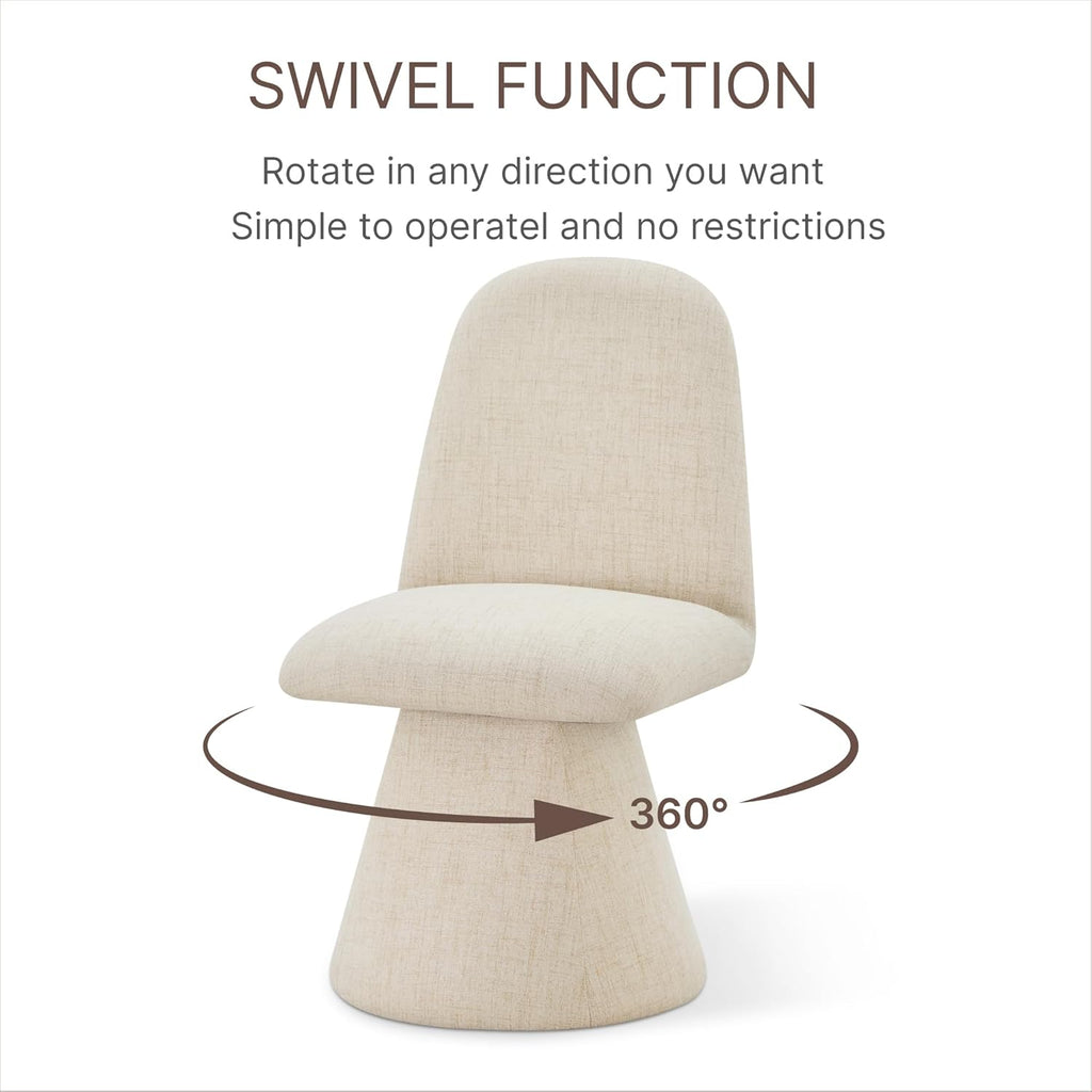 KISLOT Swivel Dining Chairs Set of 1, Modern Upholstered Dining Chair Mid Century Kitchen Chairs with Wave Shaped High Back, 360 Degree Rotating Vanity Chair for Dining Room, Bedroom, Farmhouse, Sand