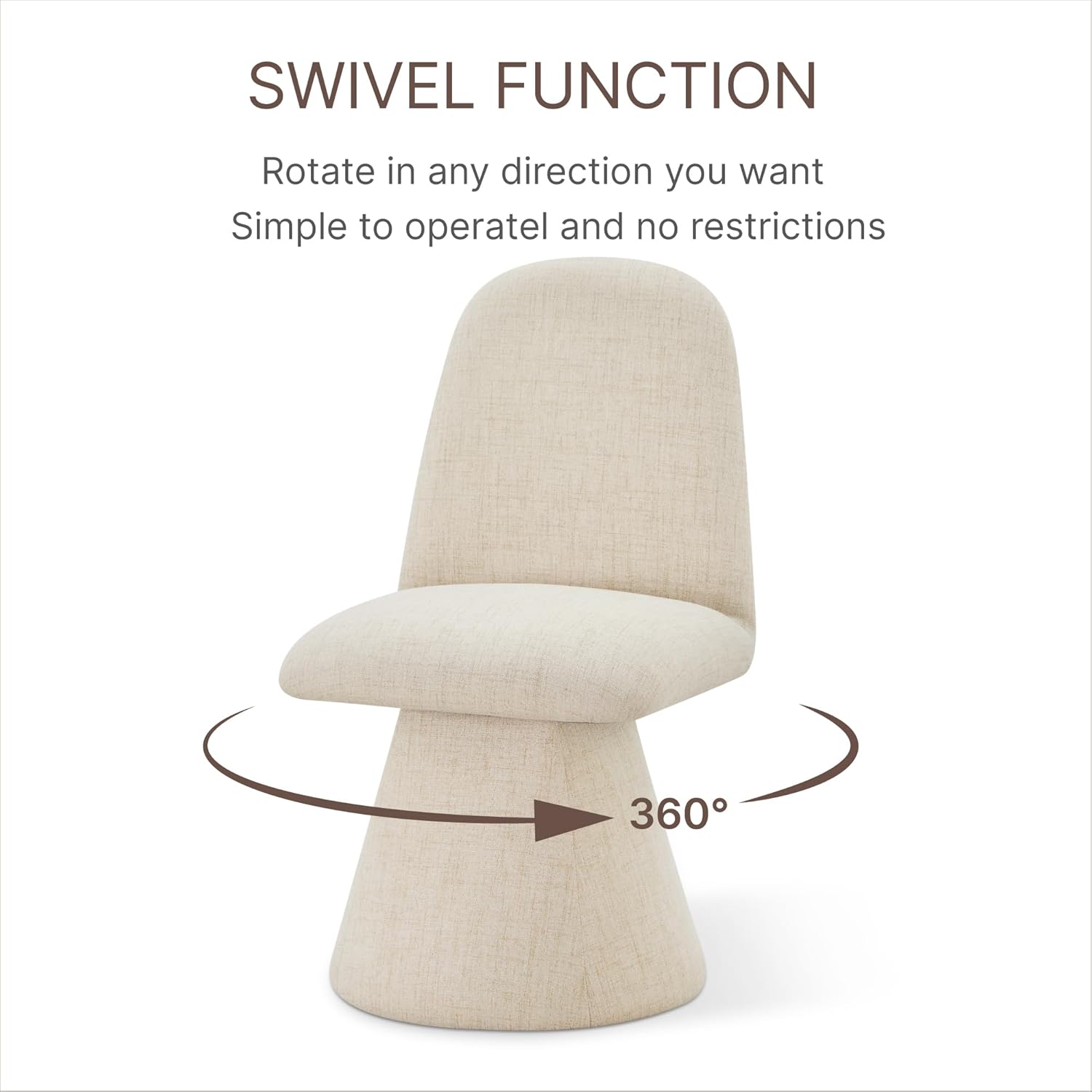 KISLOT Swivel Dining Chairs Set of 1, Modern Upholstered Dining Chair Mid Century Kitchen Chairs with Wave Shaped High Back, 360 Degree Rotating Vanity Chair for Dining Room, Bedroom, Farmhouse, Sand